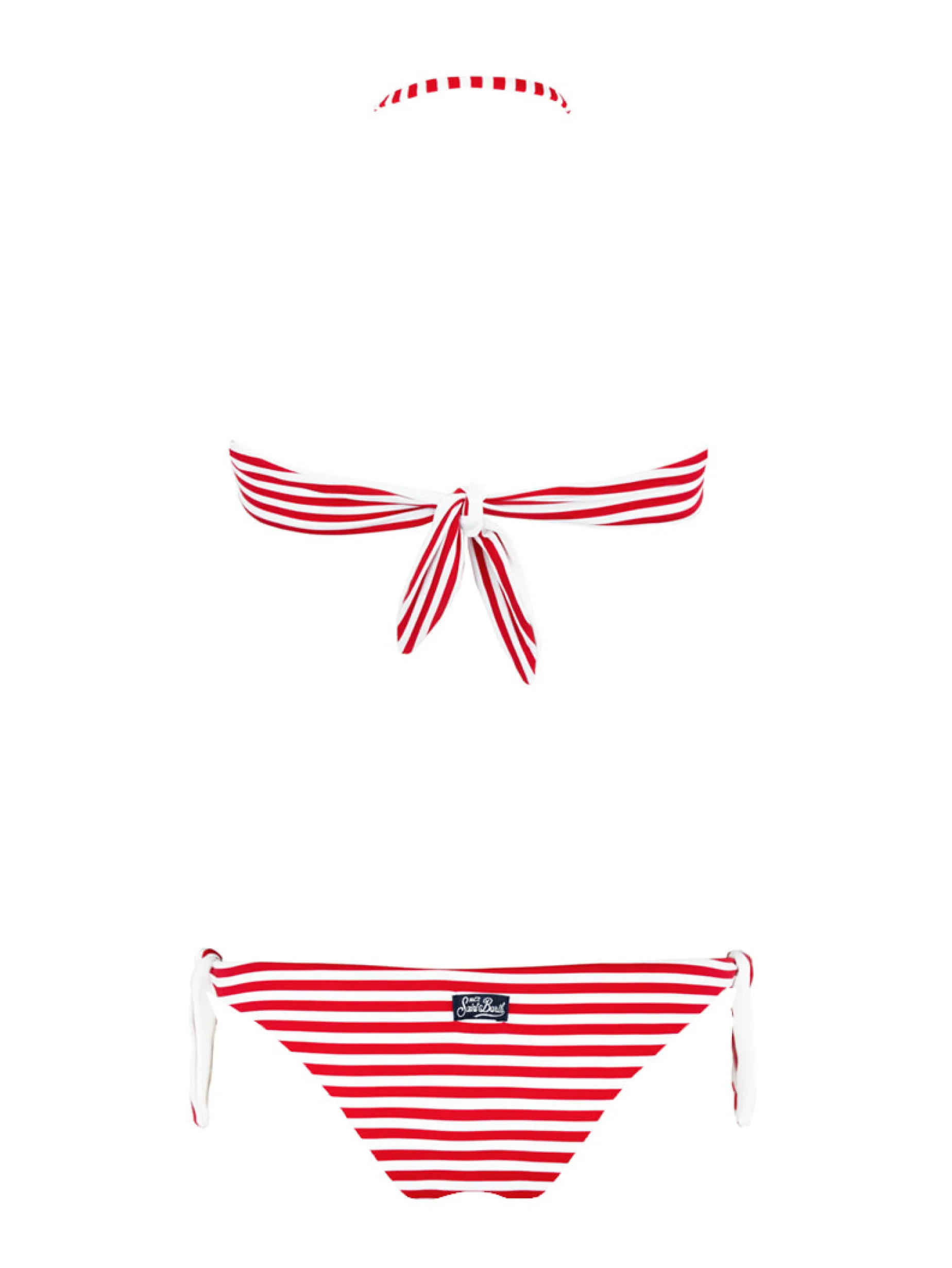 Gestreifter, drapierter Bandeau-Bikini