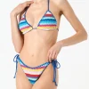Gestreifter, gehäkelter Triangel-Bikini für Damen