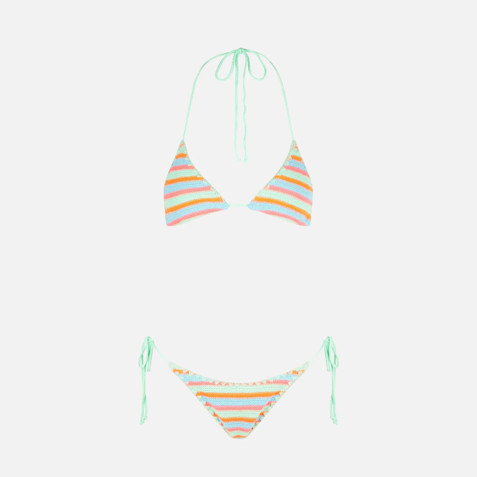 Gestreifter, gehäkelter Triangel-Bikini für Damen