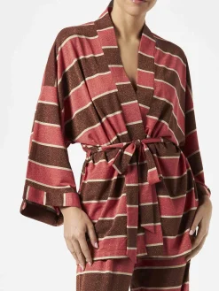 Gestreifter gestrickter Kimono-Cardigan