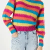 Gestreifter Pullover aus gebürstetem Strick mit Puffärmeln