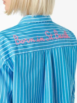 Gestreiftes Baumwollhemd mit „Born in St. Barth“-Stickerei