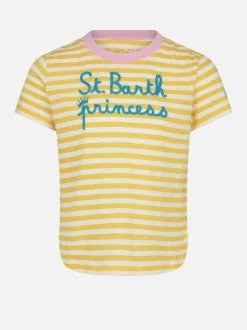 Gestreiftes Mädchen-T-Shirt mit St. Barth Princess-Stickerei