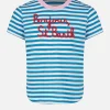 Gestreiftes Mädchen-T-Shirt mit Bonjour St. Barth-Stickerei