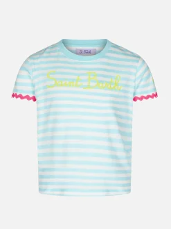 Gestreiftes Mädchen-T-Shirt mit Saint-Barth-Stickerei