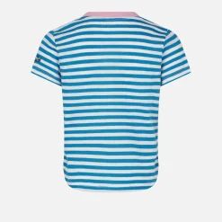 Gestreiftes Mädchen-T-Shirt mit Bonjour St. Barth-Stickerei