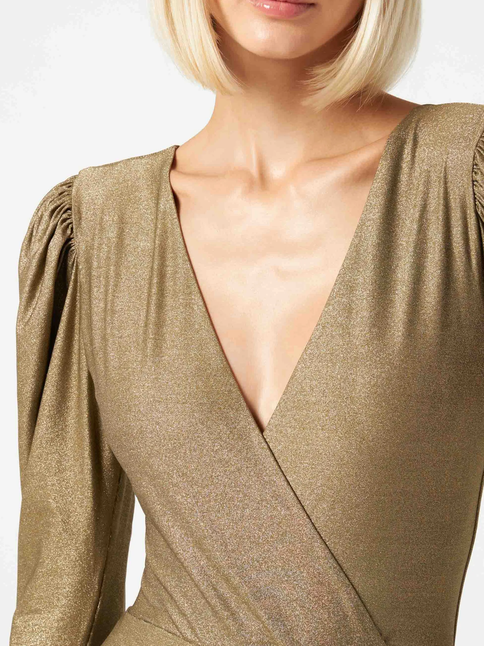 Gestrickte glitzernde Gold-Bodywear / einteiliger Badeanzug
