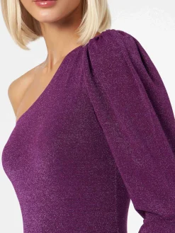 Gestrickter, glitzernder, lila One-Shoulder-Badeanzug/Bodywear