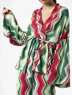 Gestrickter Kimono-Cardigan mit Chevron-Muster
