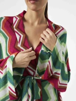 Gestrickter Kimono-Cardigan mit Chevron-Muster