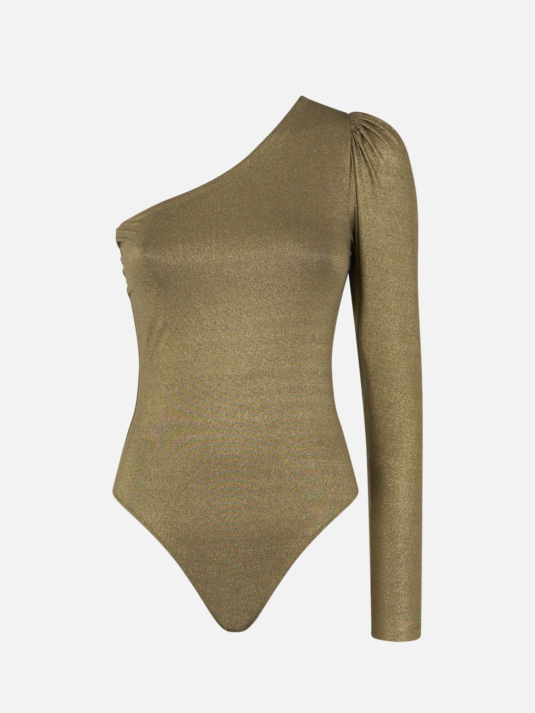 Gestrickter One-Shoulder-Badeanzug/Bodywear in glitzerndem Gold
