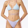Gingham-Triangel-Bikini mit langen Schnürsenkeln
