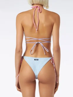 Gingham-Triangel-Bikini mit langen Schnürsenkeln