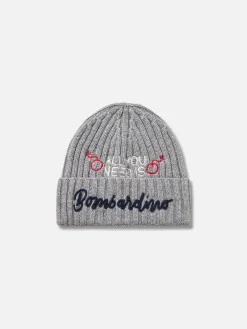 Grau meliert gerippte Mütze Wengen für Herren mit Stickerei All you need Bombardino