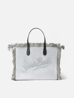 Graue Colette-Handtasche aus Samt mit Strass-Logo