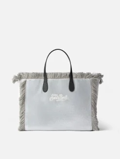 Graue Colette-Handtasche aus Samt mit Strass-Logo