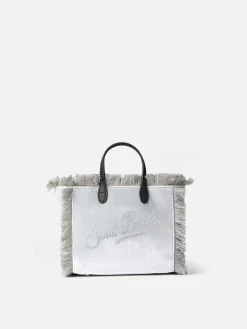 Graue Samthandtasche Mini Vanity mit Saint Barth-Strass-Logo