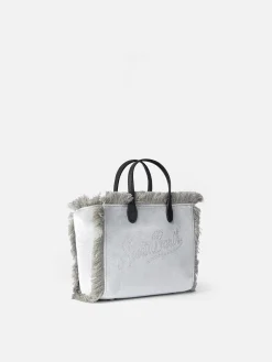 Graue Samthandtasche Mini Vanity mit Saint Barth-Strass-Logo