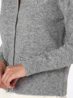 Graue Strickjacke Bellamy für Damen mit silbernen Strasssteinen