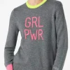Grauer Damenpullover GIRL PWR mit Fluo-Stickerei und Fluo-Details