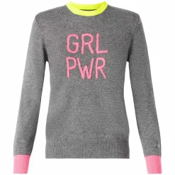 Grauer Damenpullover GIRL PWR mit Fluo-Stickerei und Fluo-Details
