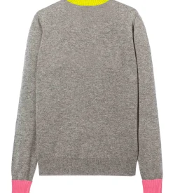 Grauer Damenpullover GIRL PWR mit Fluo-Stickerei und Fluo-Details