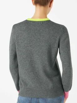 Grauer Damenpullover GIRL PWR mit Fluo-Stickerei und Fluo-Details