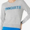 Grauer Damenpullover mit Annoiata-Lurex-Schriftzug