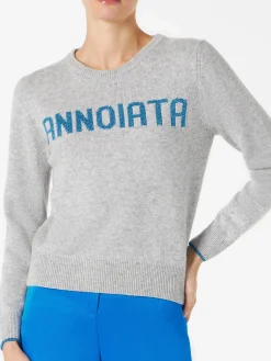 Grauer Damenpullover mit Annoiata-Lurex-Schriftzug