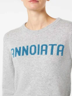 Grauer Damenpullover mit Annoiata-Lurex-Schriftzug