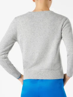Grauer Damenpullover mit Annoiata-Lurex-Schriftzug