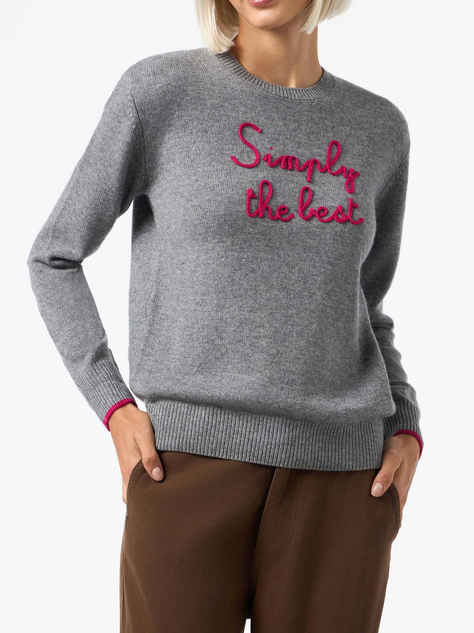 Grauer Damenpullover „New Queen“ mit „Simply the Best“-Stickerei