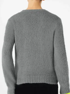 Grauer gebürsteter Damenpullover mit Mai una Gioia-Stickerei