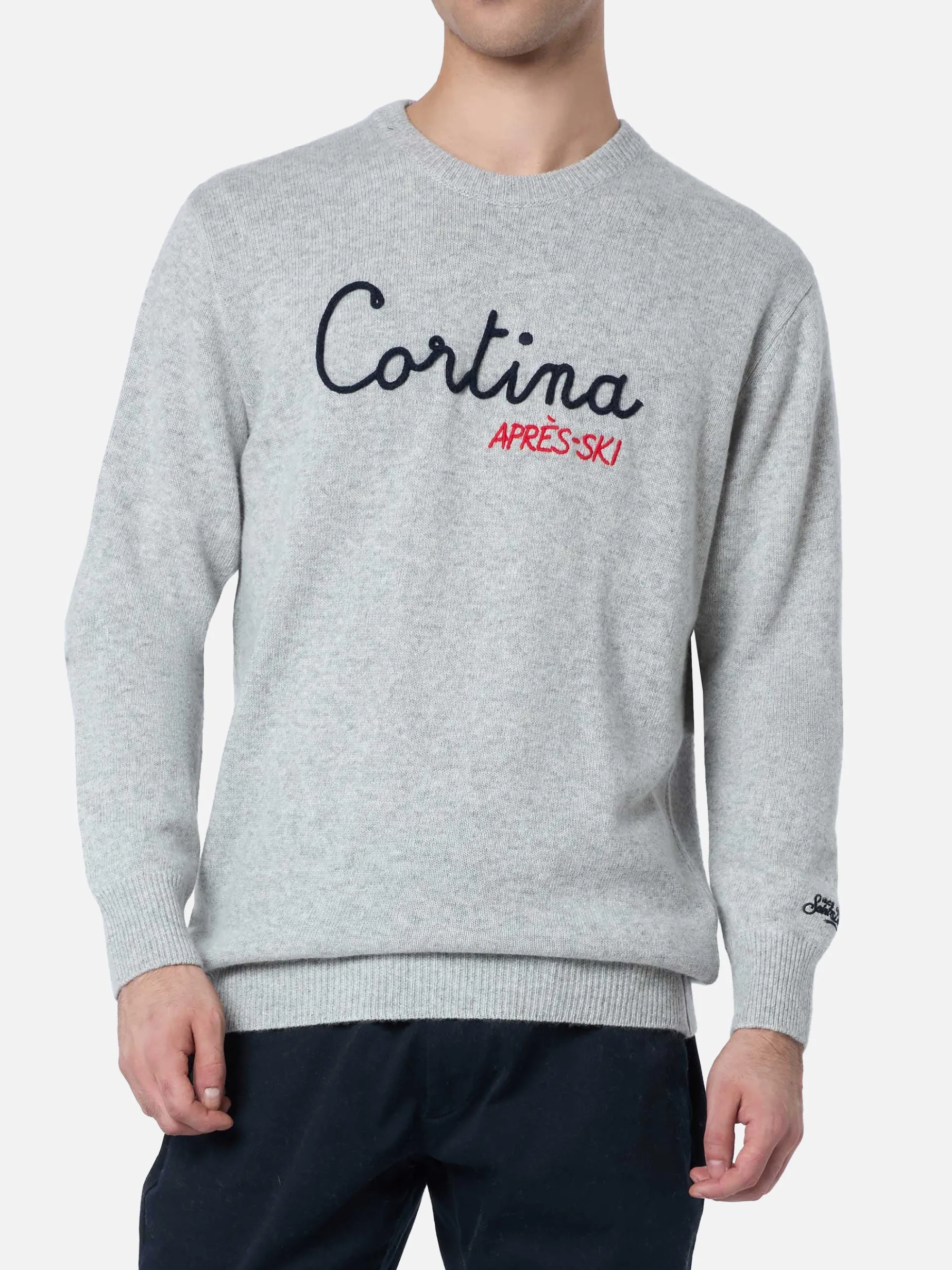Grauer Herrenpullover Heron mit Cortina Après-Ski-Stickerei