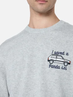 Grauer Herrenpullover Heron mit „I saved a Panda 4x4“-Stickerei | FIAT PANDA SPECIAL EDITION