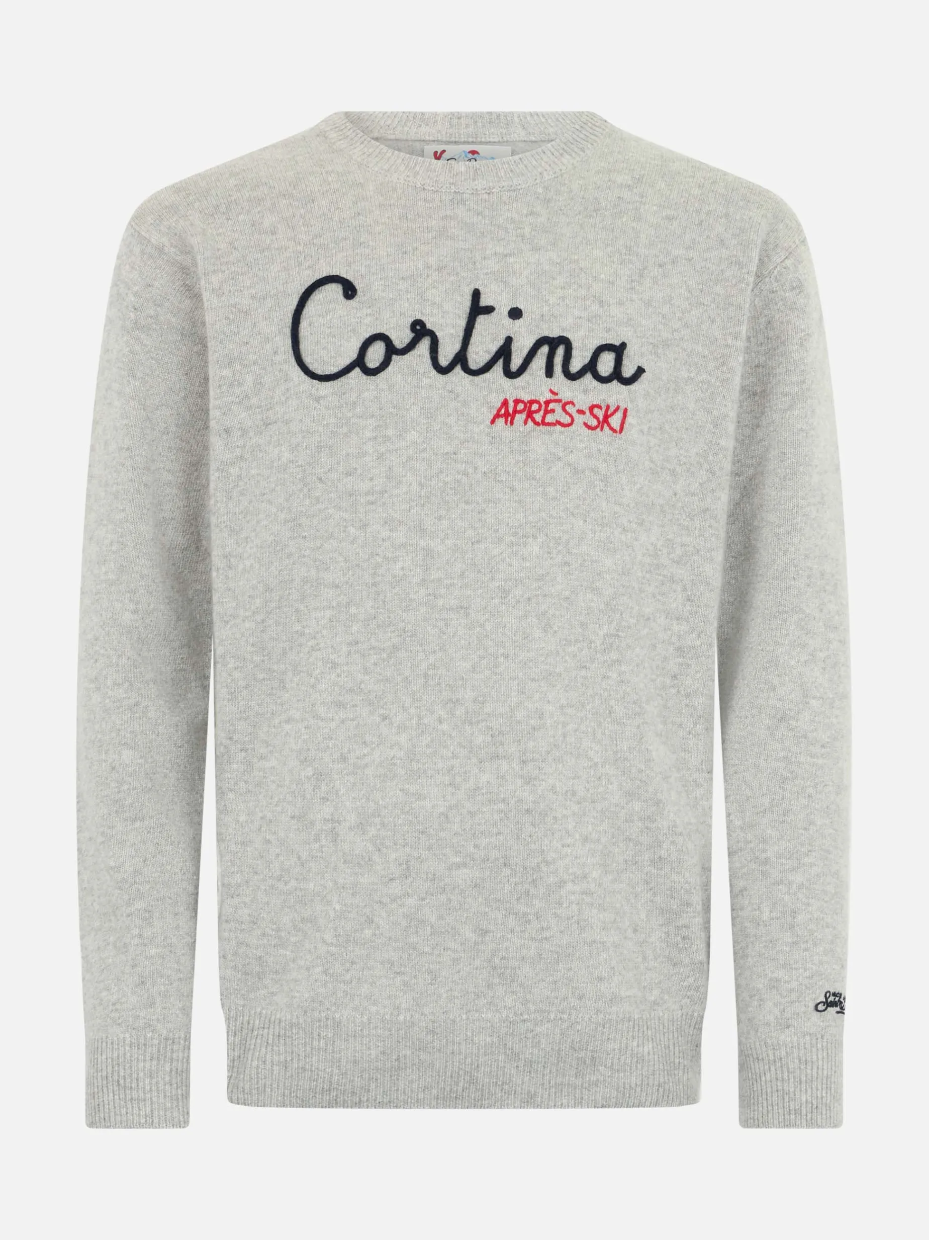 Grauer Herrenpullover Heron mit Cortina Après-Ski-Stickerei