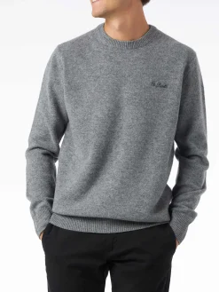 Grauer Herrenpullover mit Rundhalsausschnitt und St. Barth-Stickerei