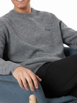 Grauer Herrenpullover mit Rundhalsausschnitt und St. Barth-Stickerei