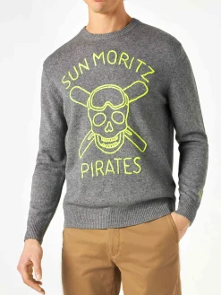 Grauer Herrenpullover Sun Moritz Pirates mit Fluo-Stickerei
