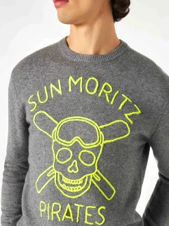 Grauer Herrenpullover Sun Moritz Pirates mit Fluo-Stickerei