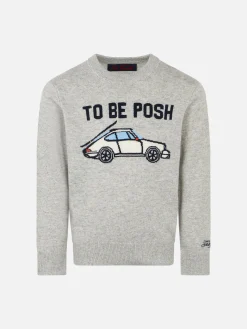 Grauer Jungenpullover mit „To be posh“-Aufdruck