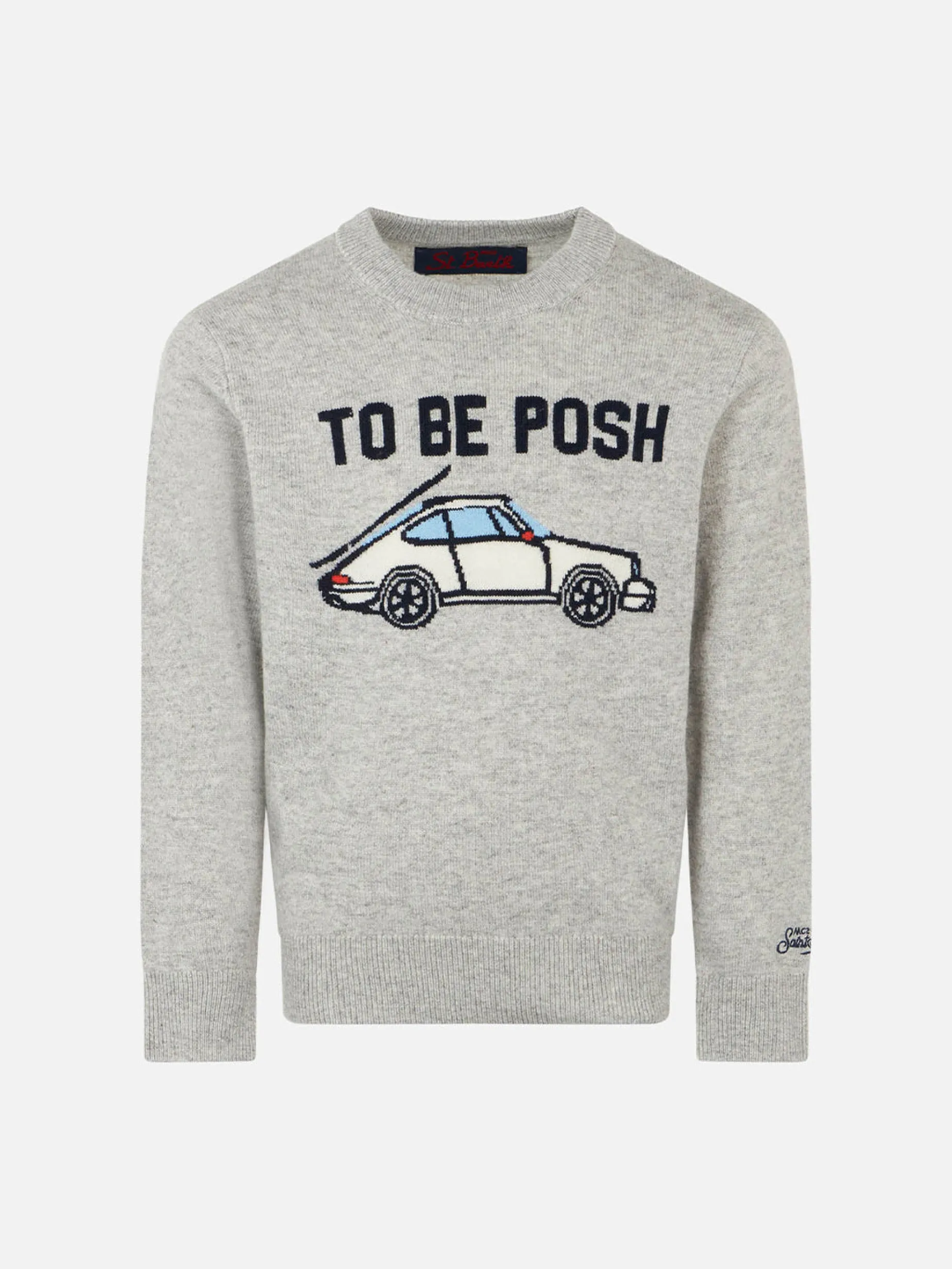 Grauer Jungenpullover mit „To be posh“-Aufdruck