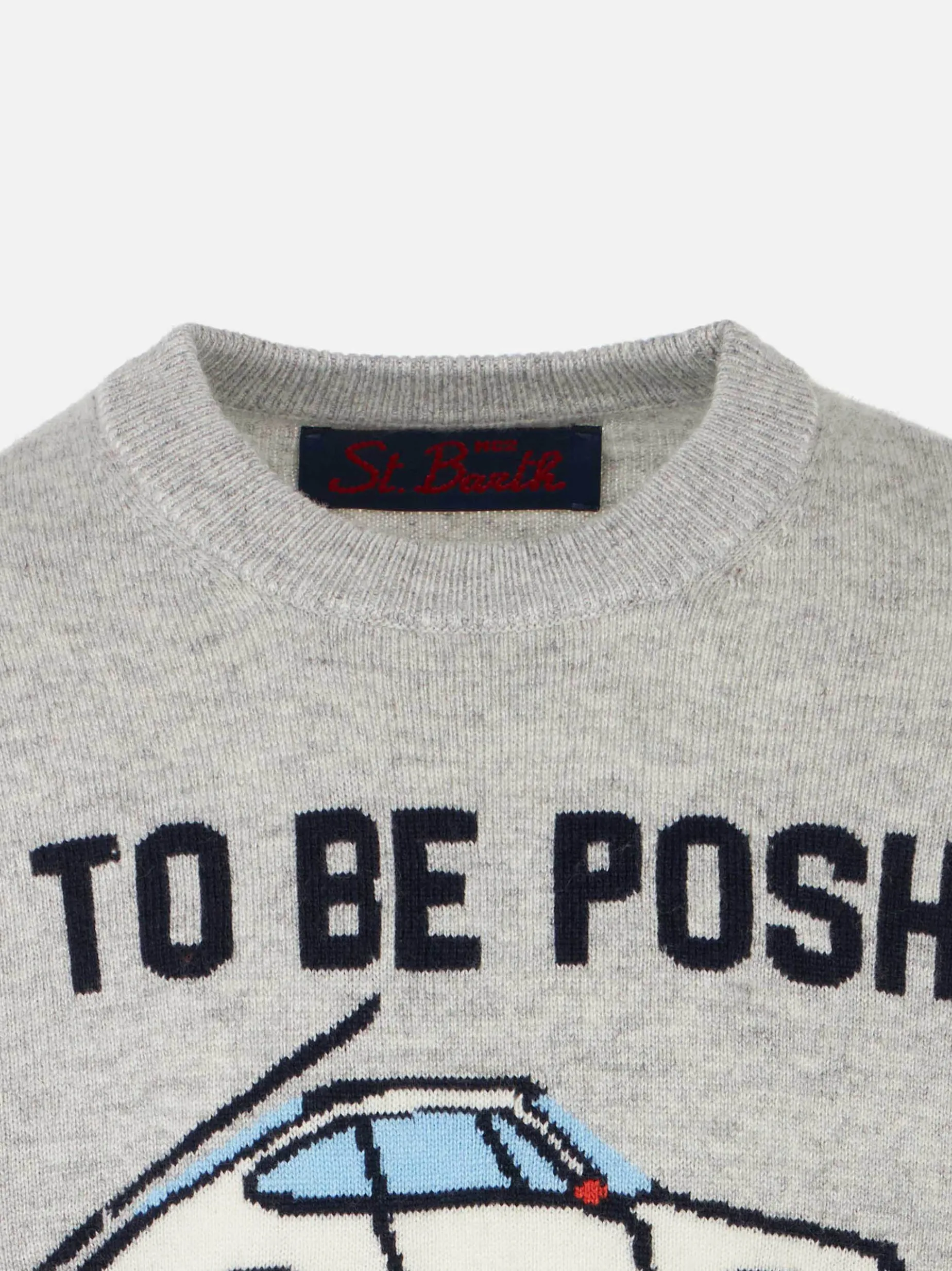 Grauer Jungenpullover mit „To be posh“-Aufdruck