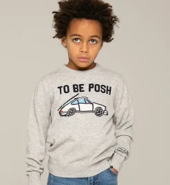 Grauer Jungenpullover mit „To be posh“-Aufdruck