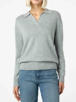 Grauer Melange-Pullover Eze für Damen mit Polokragen