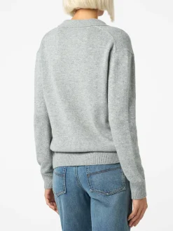 Grauer Melange-Pullover Eze für Damen mit Polokragen