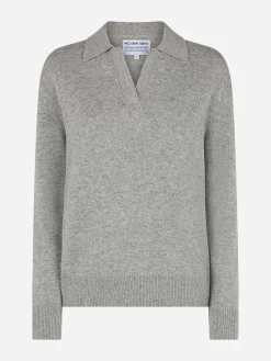 Grauer Melange-Pullover Eze für Damen mit Polokragen