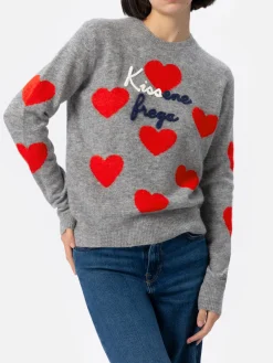 Grauer Pullover für Damen New Queen Kissene Frega Stickerei