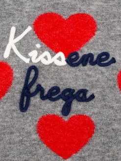 Grauer Pullover für Damen New Queen Kissene Frega Stickerei