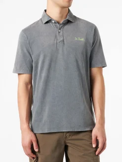 Graues Herren-Poloshirt mit Stickerei